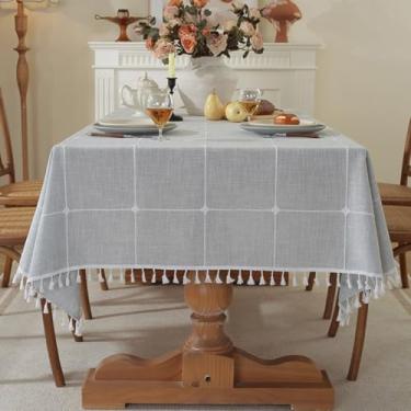 Imagem de KAIJIE Fitable Toalhas de mesa para mesas retangulares, 1 pacote - 100 x 160 cm, toalha de mesa de jacquard com listras longas de cor sólida, almofada de mesa de café, algodão, cinza D