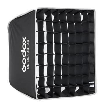 Imagem de Godox Caixa macia quadrada dobrável de 41 x 40 cm, tira de liberação rápida com suporte Bowens, difusores, grade, bolsa, GODOX SL60II AD400PRO AD600 Outros Bowen Mount Studio Flash Speedlite.