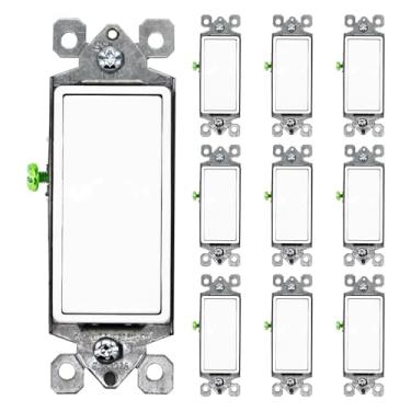 Imagem de Faith [Pacote com 10] Interruptor de luz de parede de pá decorador monopolar, 15A 120/277V, botão liga/desliga, branco, 10 peças