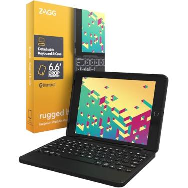 Imagem de ZAGG Capa removível robusta para livros e teclado magnético articulado para iPad Air, iPad Air 2 e iPad 9,7 polegadas, emparelhamento Bluetooth multidispositivos, teclado retroiluminado - cabo USB-C para USB-C incluído (preto)