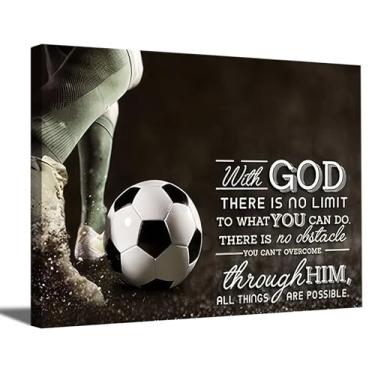 Imagem de Arte de parede inspiradora de futebol, citações motivacionais, pintura de imagem, decoração de parede, menino cristão, tudo é possível, pôster impresso para amantes de esportes, quarto, estudo
