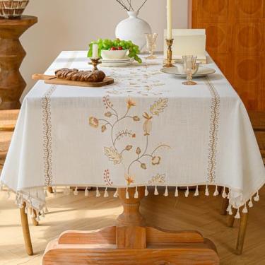 Imagem de KAIJIE Toalha de mesa de chá retangular francesa romântica toalha de mesa de algodão e linho com borlas macia e sem rugas com borlas 100 x 160 cm
