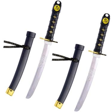 Imagem de 2 peças de espada de samurai de plástico com bainha, espadas ninja Katana, brinquedo de fantasia de Halloween, acessórios para meninos, 41,5 cm de comprimento, preto