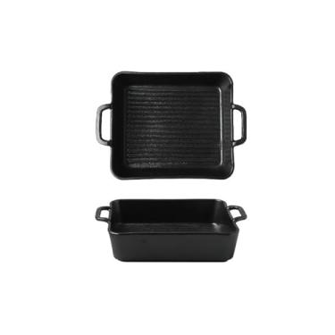 Imagem de Prato de bife preto japonês fosco criativo lanche comercial prato de sushi fosco - bandeja retangular de 24,4 cm