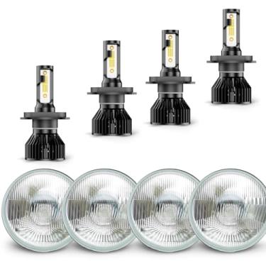 Imagem de RKHIruj Adequado para Chevy Chevelle 1964-1970 14.6 cm 5-3/4 H4 luzes LED farol alto e baixo, 14,6 cm 5 3/10.2 cm estilo OEM compatível com LED H4/9003 kit de lâmpada de luz de feixe alto e baixo