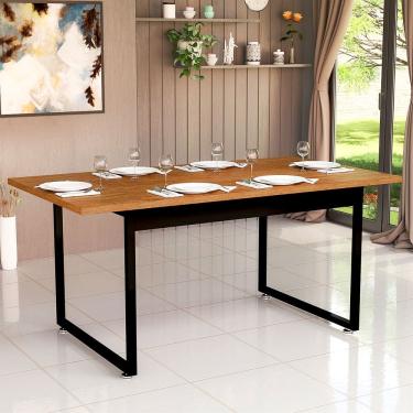 Imagem de Mesa De Jantar Estilo Industrial Luxo Pés de Ferro Tampo em MDF 160x80cm Para Sala E Cozinha Área Gourmet
