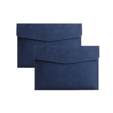 Imagem de Pacote com 2 pastas de arquivo de couro PU A4 porta-documentos à prova d'água portfólio envelope pasta organizador de arquivos para papelaria de papel, tablet e PC (azul)