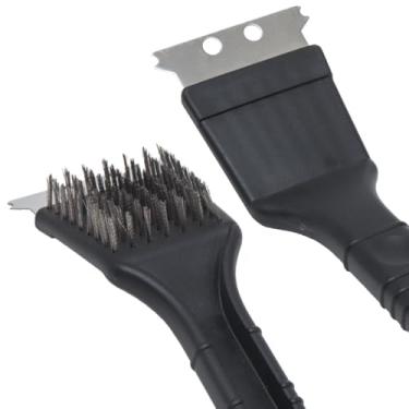 Imagem de Escova Limpa Grelha para Churrasqueira com Raspador e Espátula - Aço Inox Resistente, Cerdas Reforçadas, Cabo Longo Antitérmico - Ideal para Limpeza de Grelhas e Churrasqueiras Linha Premium