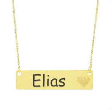Imagem de Colar Chapinha Coração Gravação Personalizada Nome Elias Banhado Ouro 18K - 999006179