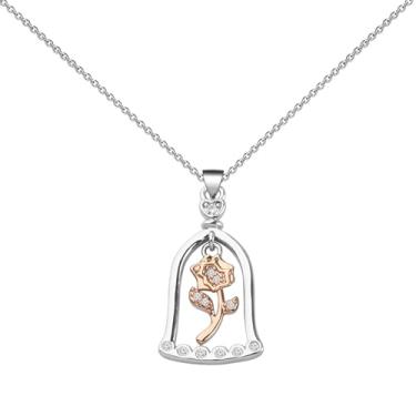 Imagem de LQRI Presente de Bela Fera Bela, Colar com Pingente de Rosa, Presente de Princesa Bela, Presente de Fã de Bela, Colar Feminino Presente, Small, Aço inoxidável, aço inoxidável