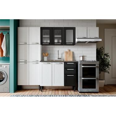 Imagem de Kit de Cozinha Modulada 4 Peças Múltipla (2 Armários + 1 Balcão + 1 Paneleiro) C4P76 Branco/Preto - Bertolini