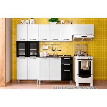 Imagem de Kit de Cozinha Modulada 4 Peças Múltipla (2 Armários + 1 Balcão + 1 Paneleiro) C4P75 Branco/Preto - Bertolini