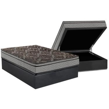 Imagem de Cama Box Baú Casal: Colchão Anatômico Paropas D28 Confort Firme+ Base CRC Suede Cinza (138x188)