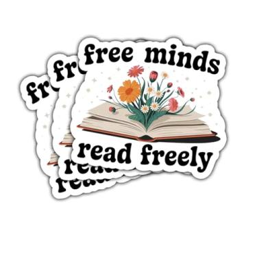 Imagem de 3 peças Free Minds Read Freely Sticker Funny Book Lover Gift for Teacher Librarian Free Minds Read Freely Stickers Library Freedom Reading Decal for Laptop Water Bottle Toolbox Phone Case Cars 7.6 cm