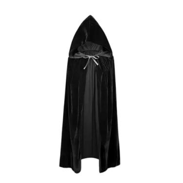 Imagem de Reicyfang Capa de veludo de 149 cm com capuz para homens e mulheres, fantasia de Halloween com capuz para baile de máscaras, fantasia unissex de Halloween, bruxa, vampiro, feiticeiro, corvo, cosplay