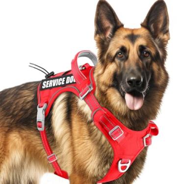 Imagem de BARKBAY Colete tático para cães de serviço, tamanho médio e grande + etiquetas personalizadas, ajustável, refletivo, K9, treinamento de trabalho, fácil controle, sistema militar Molle (vermelho, GG)