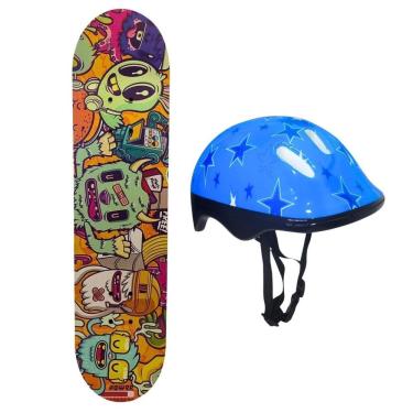 Imagem de Skate Infantil Radical Monstro + Capacete Proteção Estrela