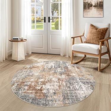 Imagem de DMOYEST Tapete redondo de 1,2 m para sala de estar - 10 x 10 cm, lavável, grande, macio, neutro, moderno, abstrato, tapete para quarto, sala de jantar, casa de fazenda, escritório em casa - cinza e