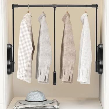 Imagem de YJINGRUI Vareta de armário de puxar para baixo, cabide de guarda-roupa de 120° com sistema de amortecimento de elevação, suporte de roupas ajustável de 85 a 115 cm, capacidade de carga de 29,9 kg,