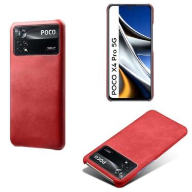 Imagem de Capa para Xiaomi POCO x4 Pro,Proteção contra quedas,Casca de volta de cor sólida simples,Design de couro de imitação de plástico-Red