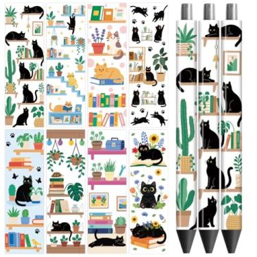 Imagem de Peacoblue Adesivo de transferência UV DTF para gatos - 48 peças à prova d'água impressão HD UV DTF caneta decalques adesivos para caneta lápis personalizada faça você mesmo artesanato decorativo