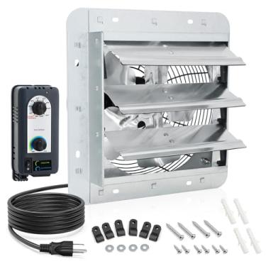 Imagem de Exaustor de obturador de 25,4 cm com controle de velocidade e termostato, área de cobertura de 1200 metros quadrados, 820 CFM, ventilador de ventilação de sótão de montagem na parede para ventiladores