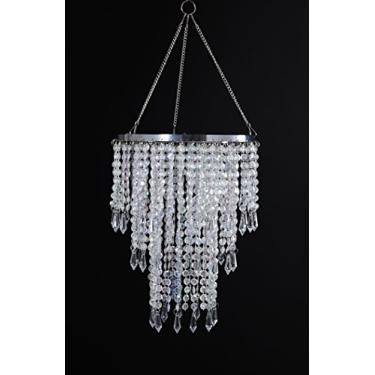 Imagem de FlavorThings Abajur de lustre de acrílico iridescente de 3 camadas, abajur pendente de luz de teto com contas de cristal para decoração de casa de evento de festa de casamento, L22,6 X A12 (H12C)