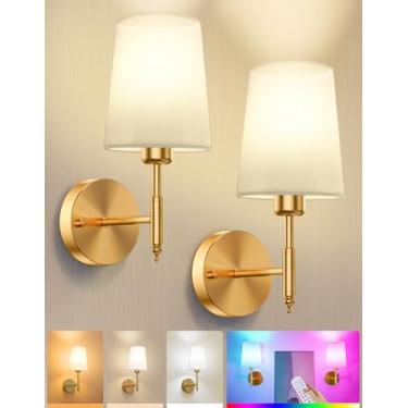 Imagem de Arandelas de parede operadas por bateria de 10000 mAh, arandelas de parede sem fio com lâmpadas recarregáveis e controle remoto, regulável, arandelas douradas, decoração de parede, quarto, sala de