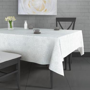 Imagem de Toalha de Mesa de Plástico Térmico Para 4 6 8 e 10 cadeiras(FLORAL BRANCO,MESA DE 4 CADEIRAS)