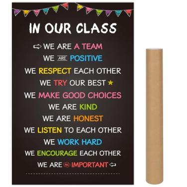 Imagem de COCHIE Pôster de regras de sala de aula para decoração de sala de aula, grande 41 x 61 cm, decoração de volta às aulas, pôsteres para pré-escola, ensino médio, jardim de infância, essencial para