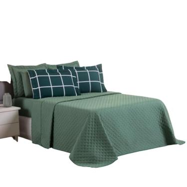 Imagem de Colcha Coxa Cocha Cobre Leito Jogo Roupa Cama Casal Queen 5 Peças Matelado Dupla Face Bordado Linha Verde