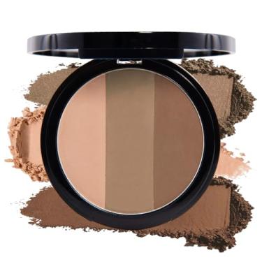 Imagem de Paleta de pó bronzeador fosco Shimmer Highlight com espelho para clarear o contorno da bochecha, maquiagem natural de cobertura montável, sombra de nariz ultra esculpida (café marrom bege fosco)