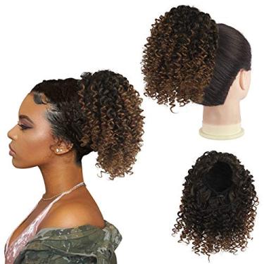 Imagem de PEACOCO Rabo de cavalo com cordão de rabo de cavalo afro crespo para mulheres negras, extensões de rabo de cavalo afro puff de 15 cm, cabelo sintético Jerry Curls (T1B/30)