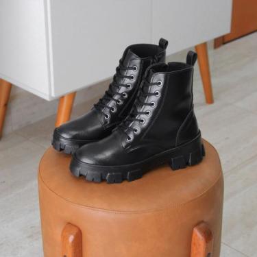 Imagem de Bota Feminina Cano Curto Botinha Coturno Preto Militar Zíper Salto Bai