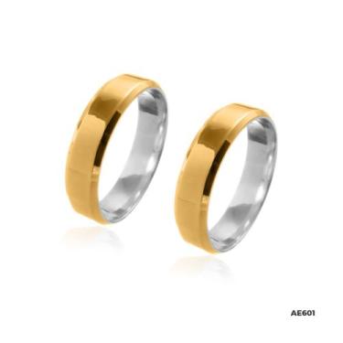 Imagem de Par de Alianças Luna encapadas em Ouro 18k com 6 mm de largura - JoiaU