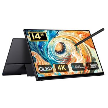 Imagem de Qunub Monitor portátil de 14 polegadas OLED 4K, monitor de tela sensível ao toque UHD 3840X2400p 100% DCI-P3 100000:1, com suporte e capa, USB-C HDMI externo para laptop, Mac, PC