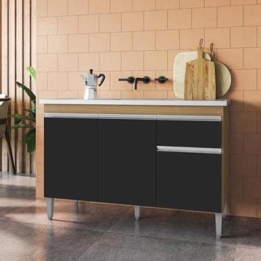 Imagem de Balcão de Pia Ambiente Tatiane 120 cm Amendoa Preto - AJL - AJL Móveis