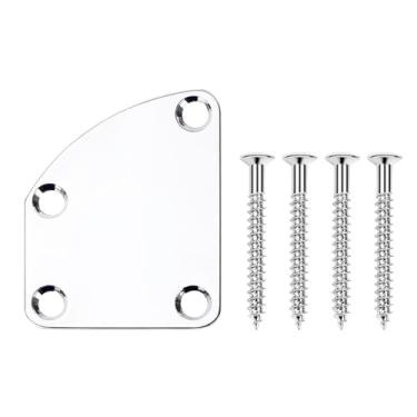 Imagem de Banworks Placa de pescoço de guitarra 4 furos borda curva placa de metal reforço de guitarra placa de pescoço junta traseira placa de montagem para guitarra elétrica Fender Strat Tele JT/JQB-02