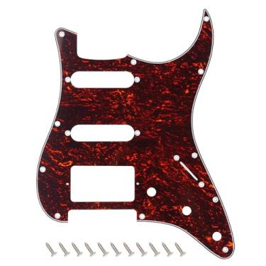 Imagem de Banworks 4 Ply Strat HSS Pickguard Pickguard de guitarra elétrica de 11 furos SSH placa de risco para para-lama EUA/México estilo moderno padrão Stratocaster ST JT/HB-02 carapaça de tartaruga vermelha