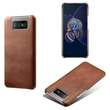 Imagem de Capa para Asus ZenFone 8 Filip,Proteção contra quedas,Casca de volta de cor sólida simples,Design de couro de imitação de plástico-Brown