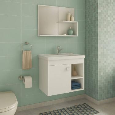 Imagem de Conjunto Gabinete de Banheiro em MDF com Espelheira com Cuba Lótus Branco - Rede Móveis