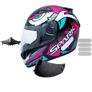 Imagem de Capacete Ebf Spark Dragon Preto Rosa Com Narigueira Mais Viseira Fumê 