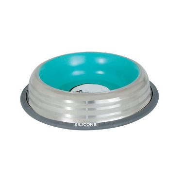 Imagem de Comedouro Premium Inox Azul 210ml Com Base Em Silicone Para Cães E Gatos