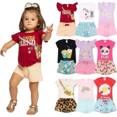 Imagem de Kit Sortido 10 Peças de Roupas Infantil bebê Menina 5 Camisetas 5 Berm