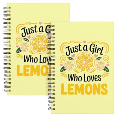 Imagem de WHLBHG Presente de limão para mulheres, Just a Girl Who Loves Lemons, 2 peças, diário espiral forrado A5, presente para amantes de frutas, caderno de limão para melhores amigas, presentes inspiradores