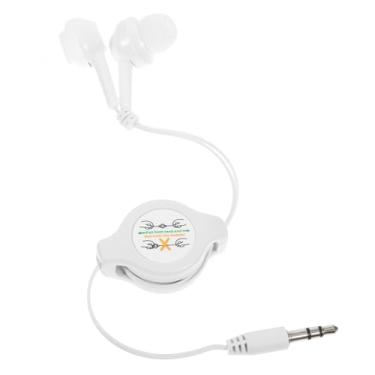 Imagem de Gadpiparty Fones de ouvido retráteis com fio, fones de ouvido intra-auriculares de 3,5 mm, fones de ouvido telescópicos de tração dupla, PVC branco + ABS, design compacto para leitores de MP3