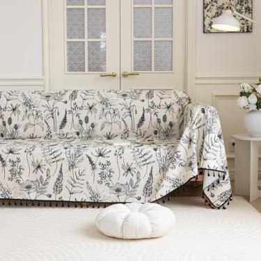 Imagem de Erbnaryx Capa de sofá Boho Capas de sofá borlas design para sofá seccional lavável 3 almofadas sofá sala de estar (A2, 180.3 cmx299.7 cm)