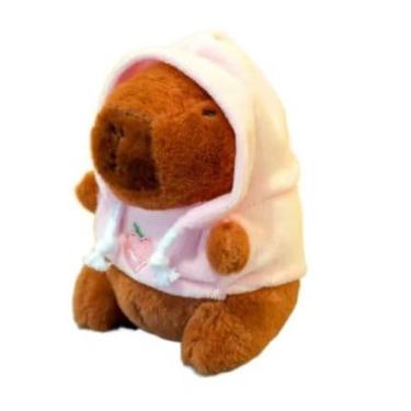 Imagem de Capivara de Pelúcia, bichinho de pelúcia com Blusa de Touca Rosa – Chaveiro Fofo, Presente Criativo, Macio e Colecionável - 12 cm