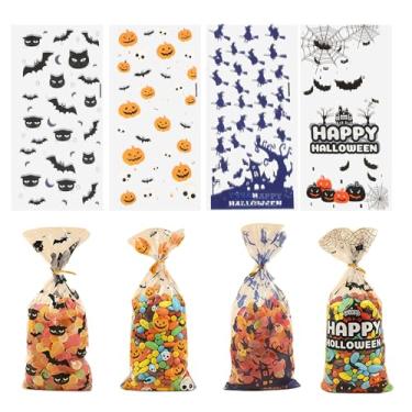 Imagem de 100 peças, saco transparente de Halloween, sacos de biscoitos, abóbora, aranha, morcego, doces e celofane (estilo 02)