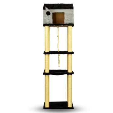 Imagem de Arranhador para Gatos Torre Gigante Com Casa e Cama Confortável Brinquedos Interativos Cat Rio(Lunnar Black)